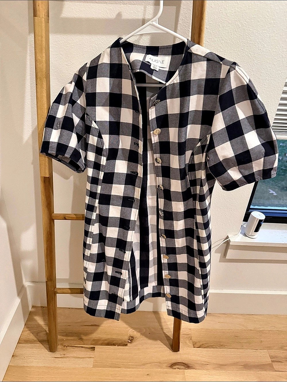ALIGNE Aurelia Waisted Check Mini Dress Black & White Size 0